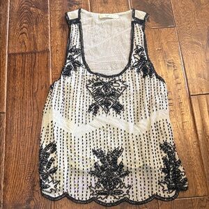 Hazel Black and Cream Sleeveless Beaded Top